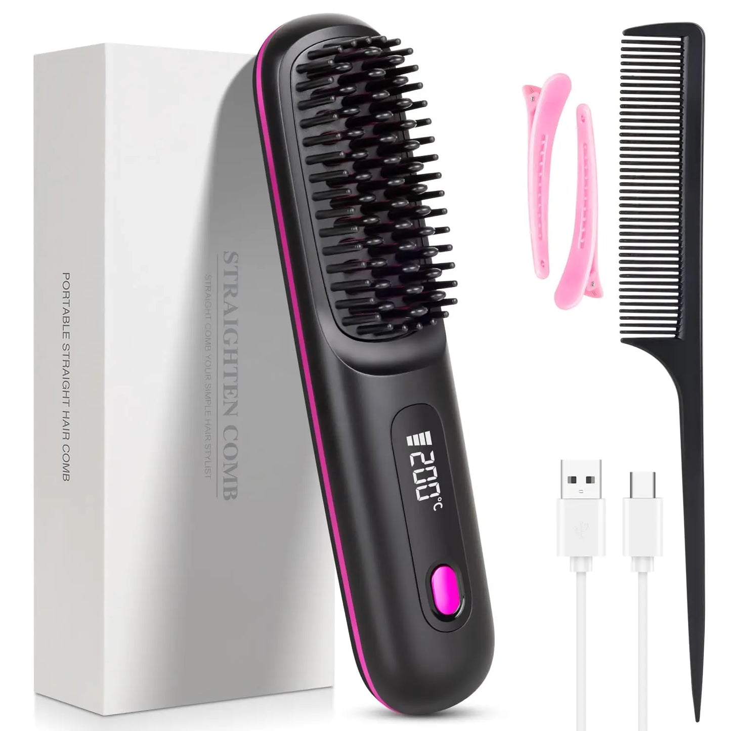 Mini brosse lissante sans fil LCD 2026 – voyage, chauffage rapide