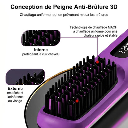 Mini brosse lissante sans fil LCD 2026 – voyage, chauffage rapide
